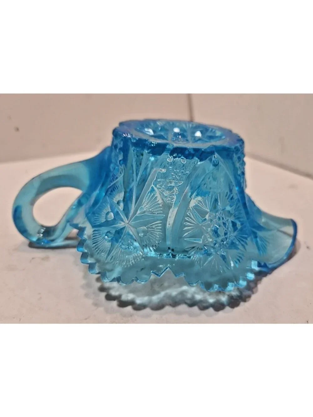 Vintage Kemple Wheaton Blue Aqua Star/Yutec Pattern Creamer With Lid